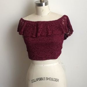 Maroon Lace Crop Top